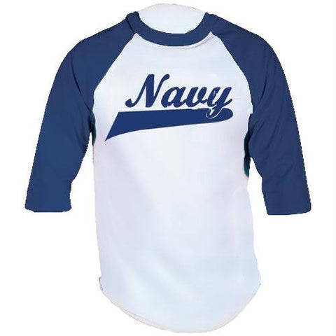 3/4 Sleeve Imprinted T-Shirt - White/Navy Imprint (Navy)