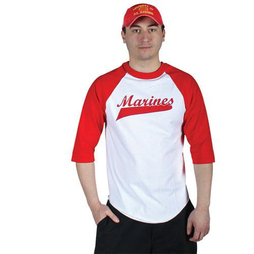 3/4 Sleeve Imprinted T-Shirt - White/Red Imprint (Marines)