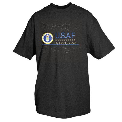 Air Force One-Sided Imprinted T-Shirt - Fly, Flight & Win / Black